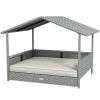 Wicker Dog House Outdoor Canopy Rattan Bed Water-resistant Cushion Cream White