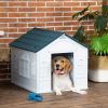 Plastic Dog House for Medium and Small Dogs, Water Resistant Puppy Shelter Indoor Outdoor with Door, Easy to Assemble, Blue