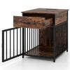 Black+Brown 2-in-1 Dog Crate End Table with Charging Station, Chew-Resistant Metal Tube Pet Furniture for Small Dogs Under 25 lbs