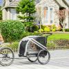 Pet Bike Trailer and Stroller 2-in-1 Grey with 4 Wheels Reflectors Safety Flag for Travel