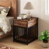 Black+Brown 2-in-1 Dog Crate End Table with Charging Station, Chew-Resistant Metal Tube Pet Furniture for Small Dogs Under 25 lbs